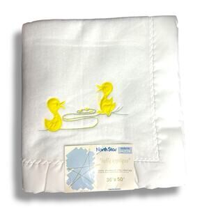 Chatham Baby Blanket White Ducks Satin Edge Vintage North Star New 36" x 50" USA